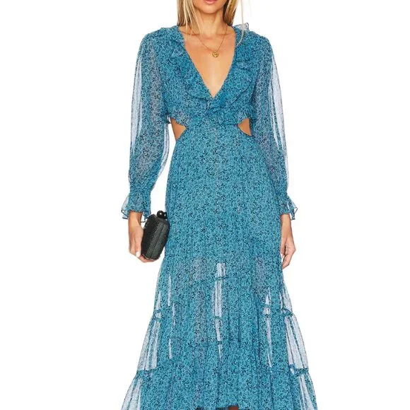 green emerald velvet dress Misa Women's Aneva Dress In Full Bloom – Channers main image 1